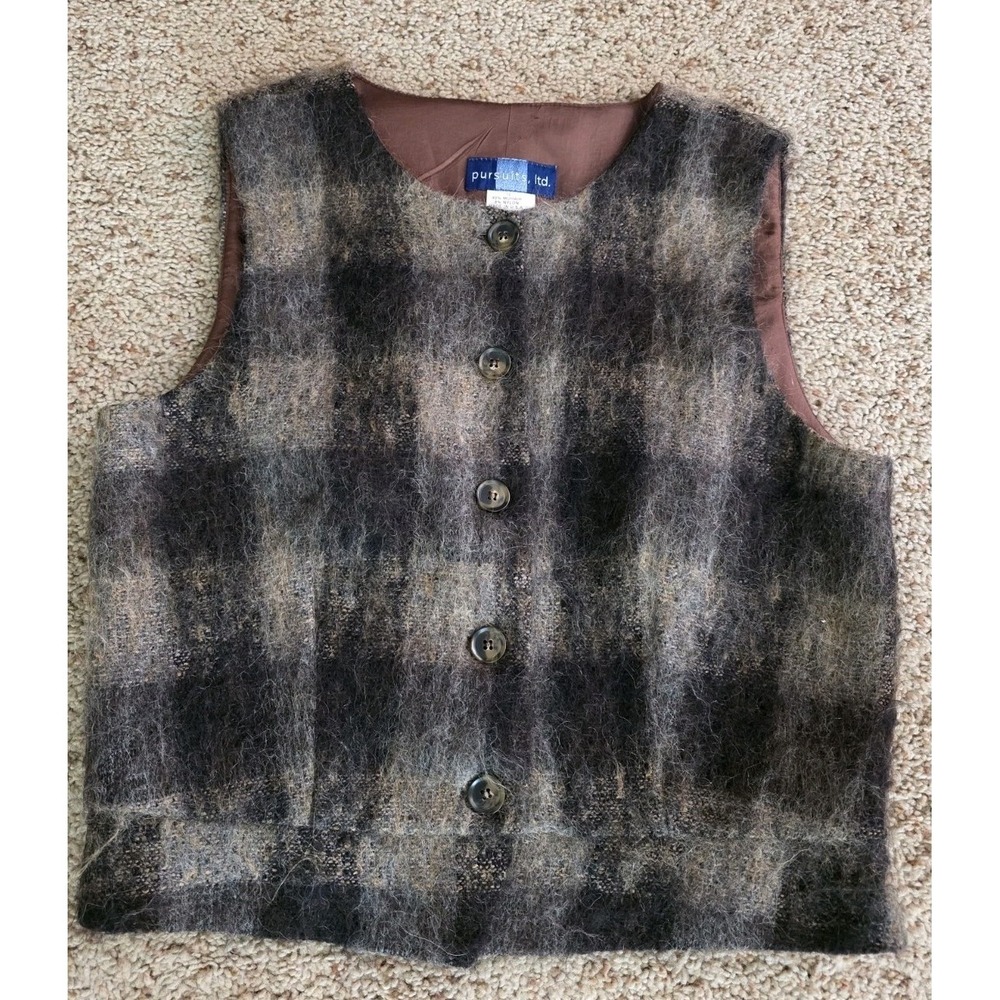 Pursuit Ltd. Mohair Wool Vest Womens 12 USA Authentic Rugged Wear Plaid Nylon